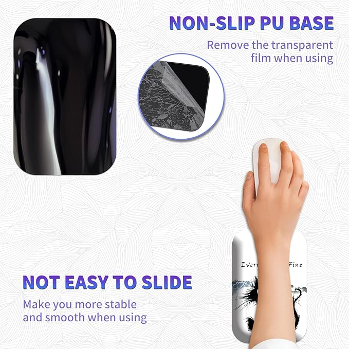 Large Mouse Pad Set, Desk Mat + Elbow Rest Pad + Coaster, Easy Typing Pain Relief, Ergonomic Arm Rest Pad with Memory Foam, Extended Desk Pad Anti-Slip Rubber Base for Office Home, Funny Black Cat