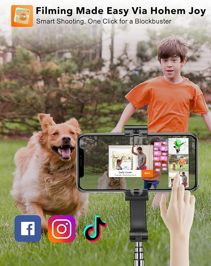 hohem iSteady Q Gimbal Stabilizer for Smartphone, 1 Axis Selfie Stick Tripod with Face Tracking, 360° Rotation, 4 in 1 Portable Phone Tripod w/Extendable Stick for iPhone 14/Android Video Recording