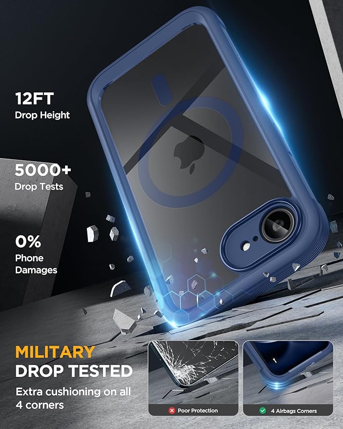Miracase for iPhone 17e Case & iPhone 16e Case, Full-Body Phone with Built-in Glass Screen Protector, [Magnetic with MagSafe] Military Drop Proof 17 E/ 16 E Cover Bumper 6.1 inch, Blue