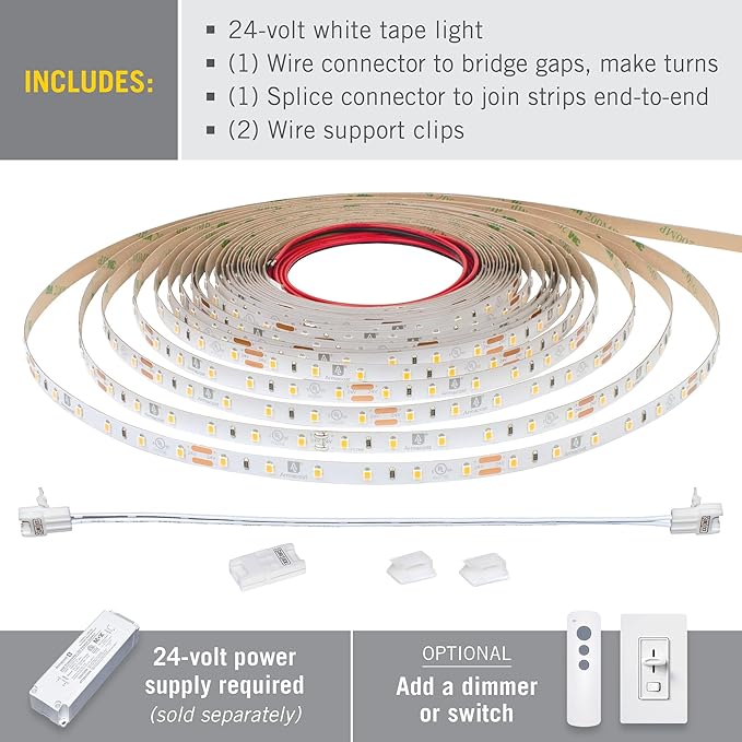 Armacost Lighting RibbonFlex Pro 24V White LED Strip Lights 60 LED/m, 4000K, 65.6 ft 155260