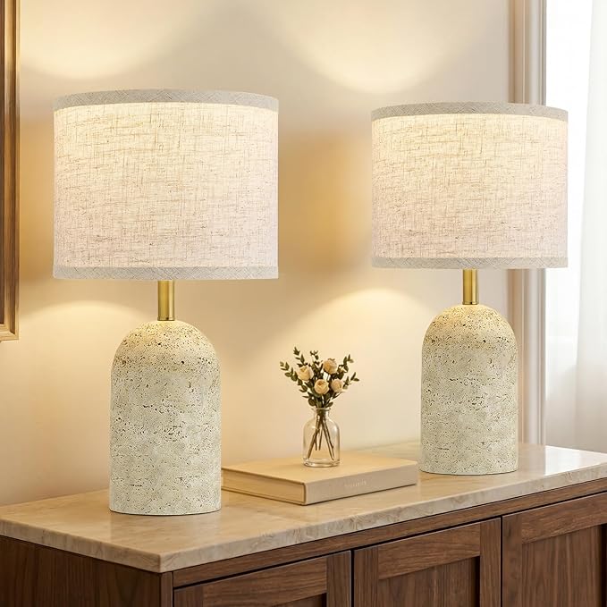 GyroVu Table Lamps Set of 2, Stone-Like Resin Bedside Lamps for Living Room Bedroom, 18" Modern End Table Desk Lamp for Nightstand, Entryway, Home Office