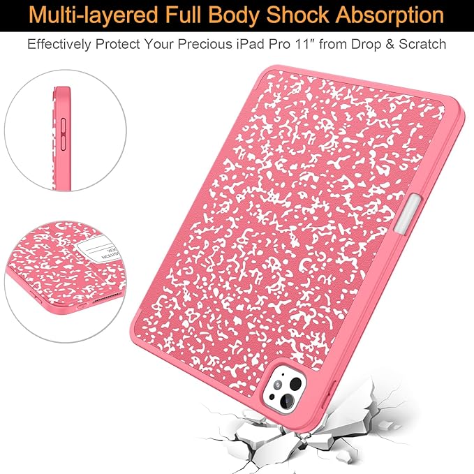 Soke Case for New iPad Pro 11 Inch (M5/M4) 5th Generation 2024-2025 with Pencil Holder - [Shockproof + Apple Pencil Charging + Auto Wake/Sleep], Soft TPU Back Cover for iPad Pro 11", Book Watermelon