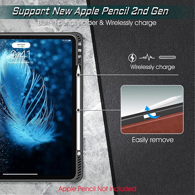 CaseBot Magnetic Case for iPad Pro 12.9-inch 6th Generation 2022, Multiple Angle Shockproof Rugged Stand Case, Soft TPU Back Cover w/Pencil Holder, Also Fit iPad Pro 12.9" 5th/4th/3rd Gen, Brown