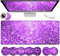Large Gaming Mouse Pad (31.5x11.8 in), Rubber Base XXL Mousepad with Stitched Edges, Ergonomic Keyboard Wrist Rest, Extended Mouse Mat Desk Pad for Work, Game, Office, Purple Mousepad