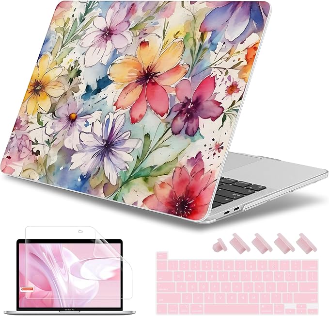 May Chen for MacBook Pro 16 inch A2141 2020 2019 Release, Screen Protector & Keyboard Cover Plastic Soft-Touch Case for MacBook Pro 16-inch with Touch Bar & Touch ID - Abstract Floral