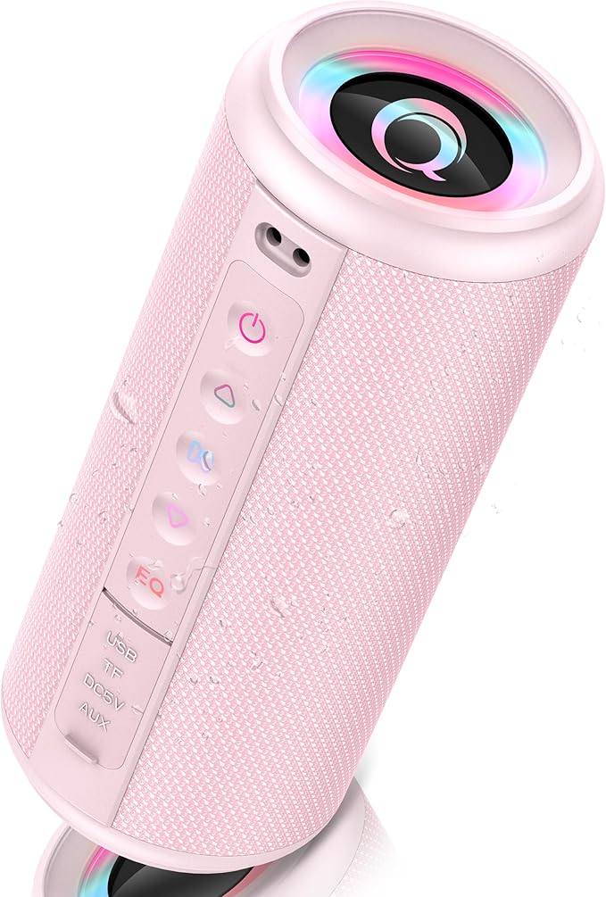 Portable Bluetooth Speaker, 2026 Bluetooth 5.4 Wireless Speaker with 20W HD Loud Stereo Sound, TWS Pairing, 20H playtime, RGB Lights, IP7, Built-in Mic, for Outdoor, Home, Beach, Party, Gift, Pink