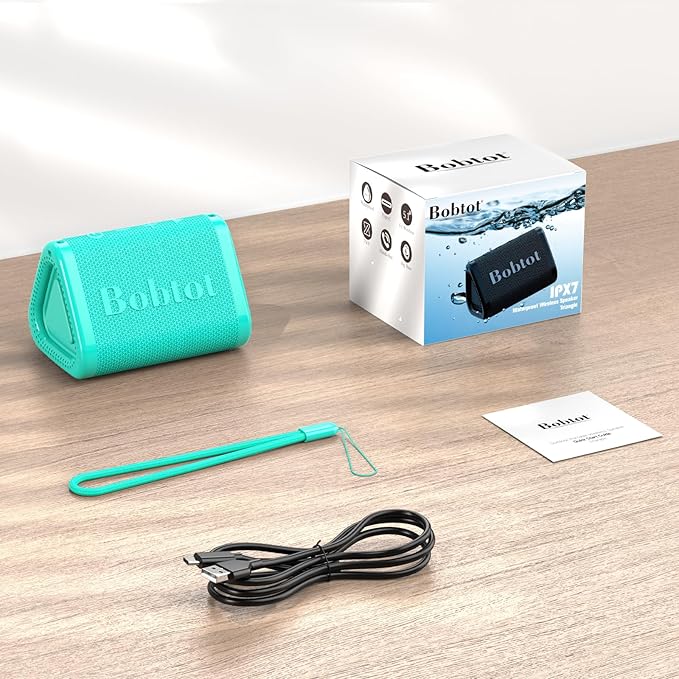 Bobtot Portable Bluetooth Speaker Wireless, IPX7 Small Shower Speaker Waterproof, 15H Playing Time, Loud and Stereo Sound with Bass, TWS Pairing for Party, Camping, Travel, Green