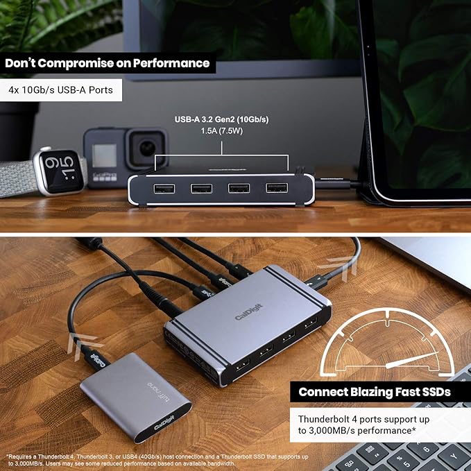 CalDigit Thunderbolt 4 Element Hub - Universal Multi-Port Hub, 4X Thunderbolt 4/USB4 Ports, 4X USB 3.2 Gen2 10Gb/s Ports, Up to Single 8K or Dual 4K 60Hz Displays, 60W Charging with 0.8m Cable