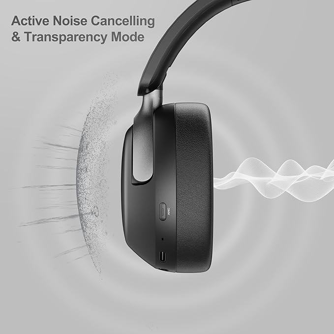 LORELEI QC30 Hybrid Active Noise Cancelling Headphones, 60H Playtime, Built-in Mic, Wireless Over Ear Headsets with Case,Bluetooth 5.4,Deep Bass Comfort Fit Soft-Earpads Fast Charging -Space Black