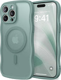 CAPRARO Cute for iPhone 15 Pro Max Case, Compatible with MagSafe, [Curly Wave Edge] [Full Camera Protection] [14 FT Drop Protection] Magnetic Phone Case for 15 Pro Max 6.7 Inch, Midnight Green