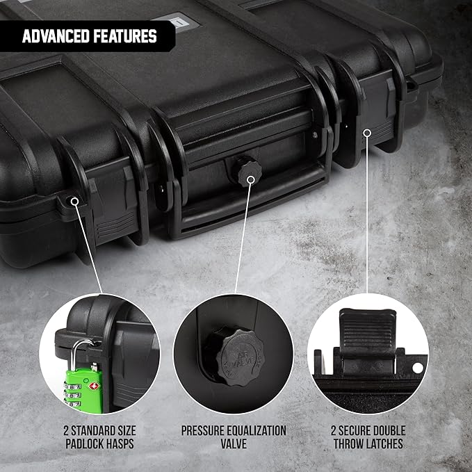 Durabox All Weather Hard Case 16 x 14 x 4” - TSA Approved Hard Shell Travel Case with Customizable Foam for Laptops, Electronics, Guns, Pistols and Other Gear