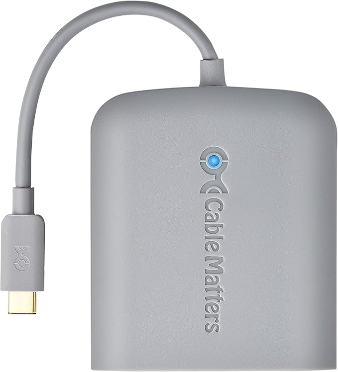 Cable Matters USB C Hub DisplayPort, 4K@60Hz (USBC DisplayPort Hub), 100Mbps Ethernet, 2X USB, 60W Host Charging in Gray - Thunderbolt 4 / Thunderbolt 3 Port Compatible for MacBook Pro