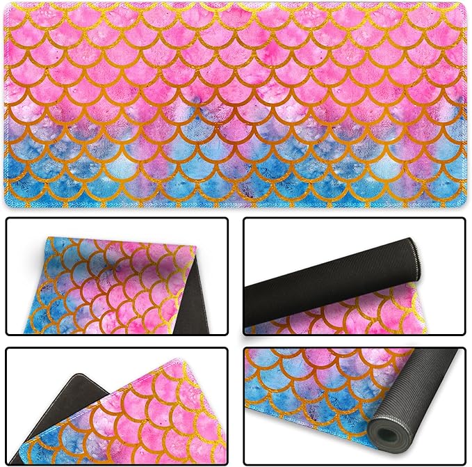 ARTSO Extended Big Mouse Pad Large, XXL Gaming Mousepad Desk Pad, 35.1x15.7 inch Long Computer Keyboard Mouse Mat Stitched Edge Non-Slip Desk Decor for Home Office, Pink Scale