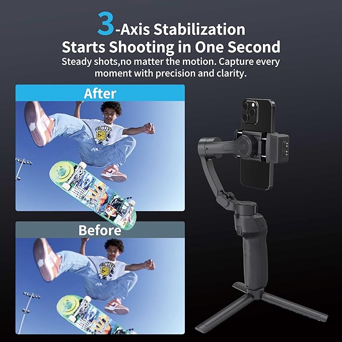 3-Axis Gimbal Stabilizer for Smartphone, Handheld Gimbal Tripod for iPhone & Andriod with Fill Light, AI Auto Face/Object Tracking, Foldable Rotating Stabilizer for Phone Video Recording, Vlogging