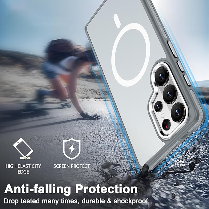 MALEWOLF Case for Samsung Galaxy S26 Ultra, Translucent Matte Cover Compatible with Magsafe, Military Grade Drop Resistant, Color Hybrid Non-Slip Phone Case for Galaxy S26 Ultra (Grey/White)