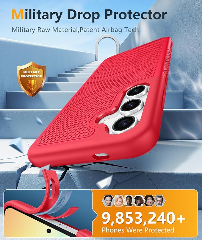 FNTCASE for Samsung Galaxy S25-Plus Case: S24-Plus Dual Layer Heavy Duty Phone Protective Cover Shockproof Rugged with Non-Slip Textured - Military Drop Protection Bumper Tough - 6.7 inch (Red)