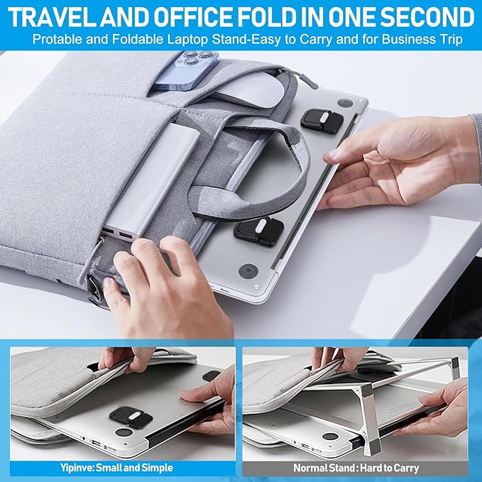 Mini Laptop Stand, Portable Laptop Stand, Foldable & Lightweight Ergonomic Riser with Ventilated Cooling, Sleek Computer Notebook Holder Fits Keyboards &10-17.3 Inch Laptops, Black