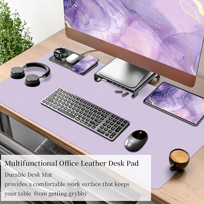 Bloss Light Purple Desk Mat, Double-Sided Leather Desk Pad, Desk Matt for Desktop, Waterproof Desk Pad Mat, Computer Mat for Office Work/Home - 31.5" x 15.7"