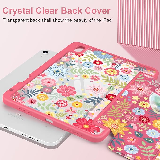 Case for iPad Air 11 inch M4 2026 M3 2025 M2 2024,iPad Air 5th (2022) / 4th (2020) 10.9 Inch Lightweight Shockproof TPU Cute Trifold Cover Auto Wake Sleep Clear Back Soft Bumper, Giraffe