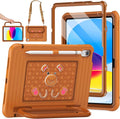 KAIJIAbox Kids Case for iPad A16 11th Generation 11 inch 2025/10th Generation 10.9” 2022- Military-Grade Rugged Drop Protection with Metal Handle/Stand, Screen Protector,Shoulder Strap-Brown