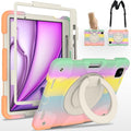 Andnary Case for iPad Air 11 inch Case M4/M3/M2 (2026/2025/2024), Heavy Duty Shockproof Cover with Screen Protector, 360° Rotating Stand, Pencil Holder, Shoulder Strap (Colorful Pink)