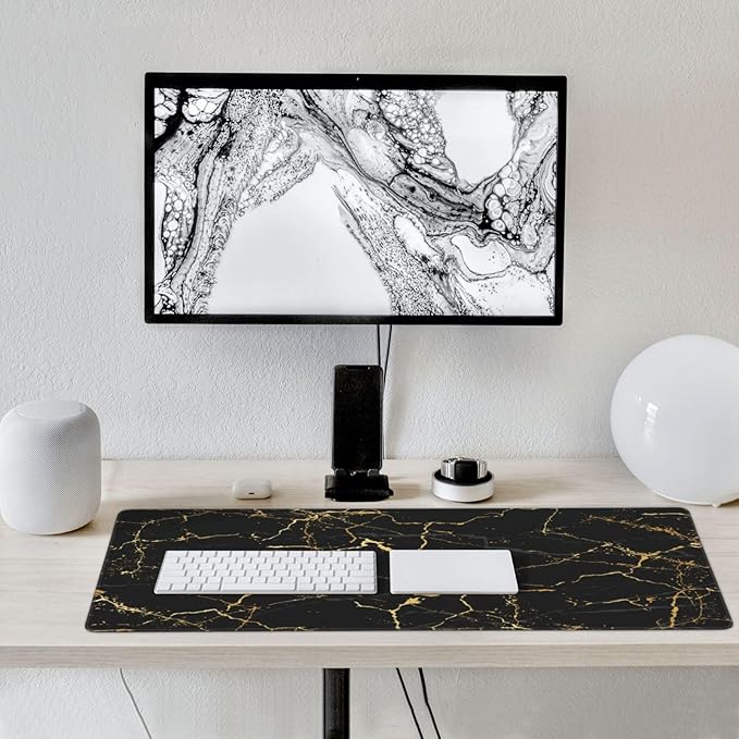 Black and Gold Marble Texture Mouse Pads XXL Extended Mousepad with Stitched Edges Non-Slip Rubber Base Computer Keyboard Pad Desk Mat for Home Office Desk Decor, 35.4" X 15.7"