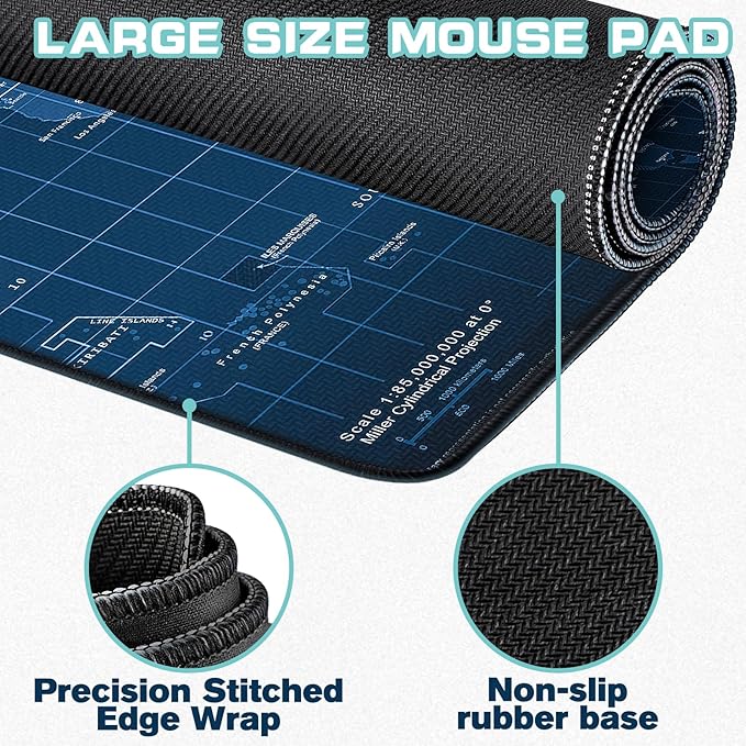 Mouse Pad Gaming - Desk Mat for Keyboard and Mouse - World Map Large Mouse Pads for Desk, Gaming Mousepad with Non-Slip Base, Desks Pad (31.5" X 11.8") for Game, Office and Home (Map)