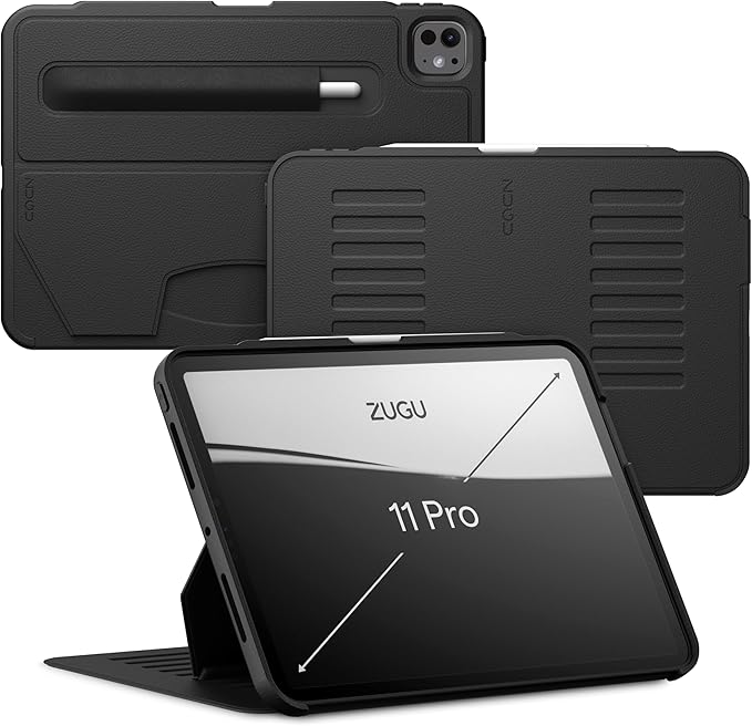 Zugu Case for iPad Pro 11 (M4/M5) 2024/2025, Slim Protective Cover with Apple Pencil Holder, Auto Wake/Sleep, Multiple Viewing Angles, iPad Pro 11 Inch Cover, Phone Protector, Black