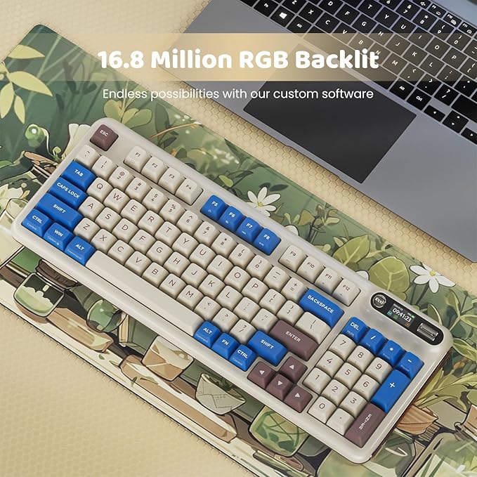 KZZI Z98 Wireless Mechanical Keyboard, Smart Display & Knob, BT5.0/2.4GHz/USB-C, Hot Swappable Custom Keyboard, Pre-lubed Linear Switches, Gasket Mount, RGB Creamy Gaming Keyboard