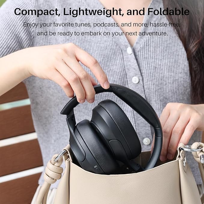 TOZO Hybrid Active Noise Cancelling Headphones, Wireless Over Ear Bluetooth Headset, 60H Playtime, Hi-Res Audio Custom EQ via App Deep Bass Comfort Fit Ear Cups, for Home Office Travel