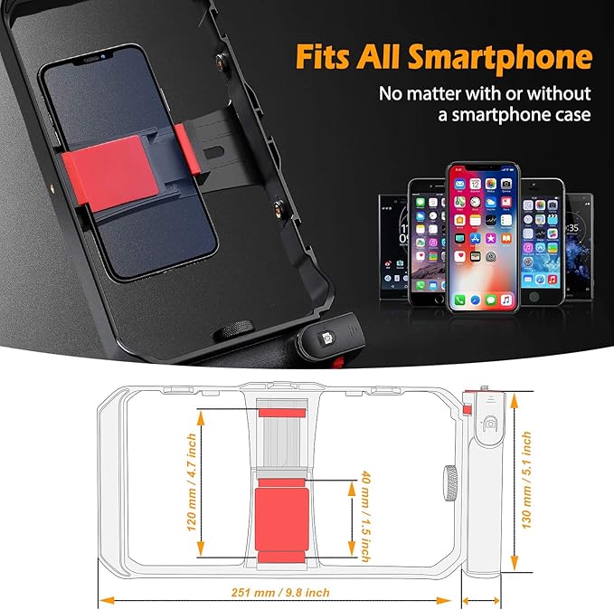 Zeadio Smartphone Stabilizer Grip, Cellphone Video Rig Tripod Mount Holder, with Wireless Remote Shutter for All iPhone and Android Smartphones