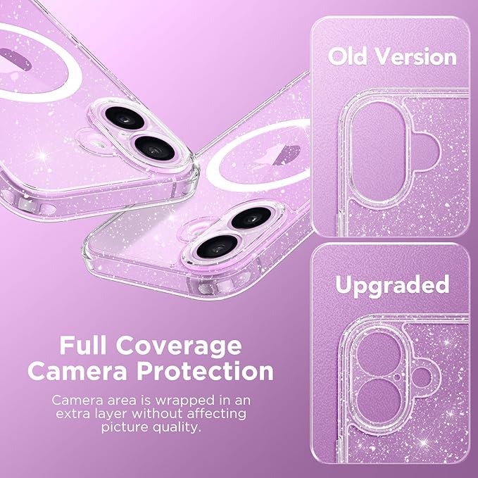 CAPRARO Magnetic Compatible with iPhone 16 Case, Upgraded [Full Camera Protection] [Compatible with MagSafe] Protective Translucent Matte Women Girl Phone Case Cover, Clear Glitter