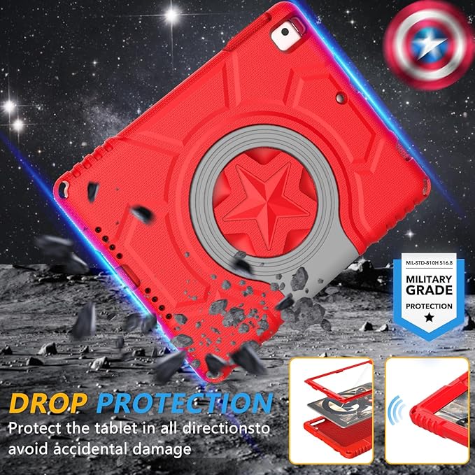 Kids Case for iPad 5th/6th Generation 9.7-inch 2017/2018 Release, Lainergie iPad Air 2 Case with Screen Protector, iPad Pro 9.7 Protective Cover Case Lightweight Shockproof with Handle Stand, Red
