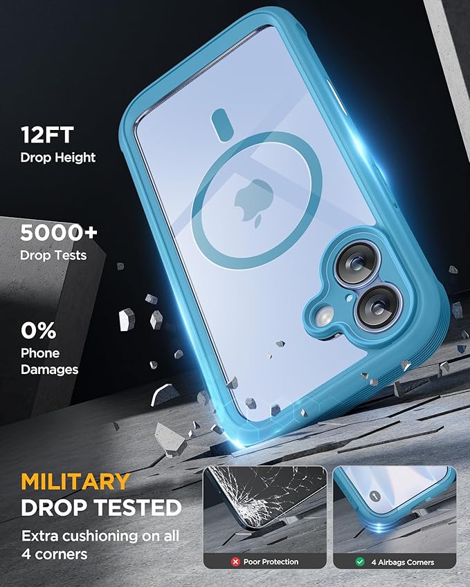 Miracase for iPhone 17 Case 6.3'', Full-Body Military Grade Drop Protection Outdoor Phone case with Built-in Glass Screen &Camera Control,Easy Installation,No Gap,Compatible with MagSafe,Blue