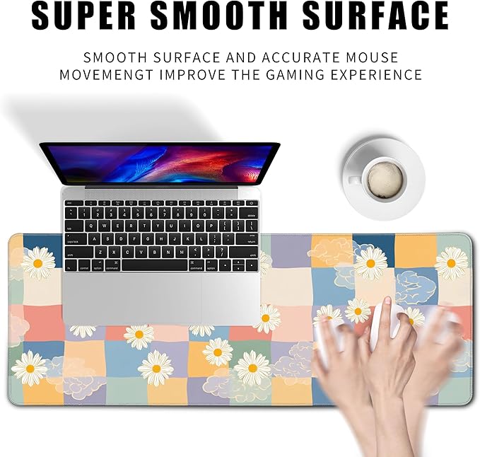 Wildflower Desk Pad Hand Drawn Gaming Floral Mouse Pad Large Mouse Pad for Desk Computer Pc Laptop Office Decor for Women, Anime Mouse Keyboard Pad Stitched Edges (31.5x11.8 in)