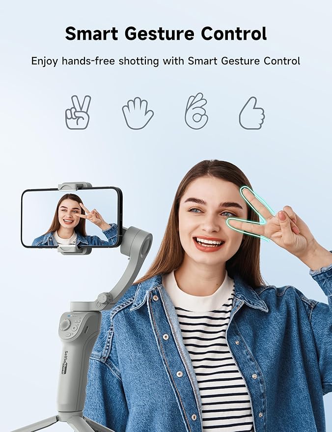 Gimbal Stabilizer for Smartphones, 3-Axis Phone Gimbal, Intelligent Gimbals with Face/Object Tracking, Portable and Foldable, Vlogging Stabilizer for Android and iPhone 15 14 13 12, YouTube TikTok