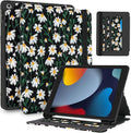 Uppuppy for iPad 9th/8th/7th Generation Case 10.2'' - Women Girls Cute Embroidered Folio Stand Cover with Pencil Holder & Card Slot Girly Black Daisy Floral Design Aesthetic Cases for iPad 7th/8th/9th