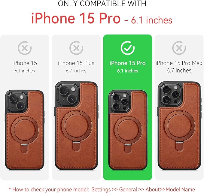 Compatible with iPhone 15 Pro Case with Stand, Compatible with MagSafe, Slim PU Leather & Durable TPU Protective Cover Drop-Proof with Tempered Glass Screen Protector 6.1", Brown