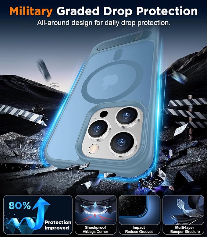 Magnetic Compatible with iPhone 16 Pro Max Case, [Built-in Invisible Kickstand][Compatible with MagSafe][Military Grade Shockproof] Slim Translucent Matte Phone Case for iPhone 16 Pro Max 6.9"