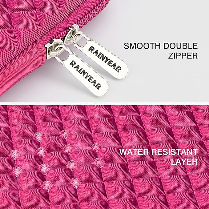 RAINYEAR 16 Inch Laptop Sleeve Diamond Foam Shock Resistant Padded Case Fluffy Lining Zipper Cover Carrying Bag Specially Compatible with 16" MacBook M1 M2 M3 M4 M5 A3428 A3429 (Deep Pink)