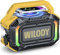 Wilody Speakers Bluetooth Wireless, 100W Loud Outdoor Speaker with Bass, IPX7 Waterproof Floatable, 20H Playtime, Wireless Charge, TWS, RGB Light, Portable Speaker for Work, Garage, Outdoor (Yellow)