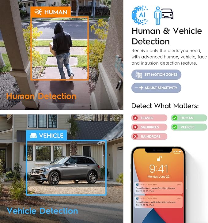 Amcrest 4K Night Color AI Turret IP PoE Camera 49ft Full Color Nightvision, Security IP Camera, Built-in Microphone, Human Detection, Perimeter Protection, 129° FOV, 4K@15fps IP8M-2779EB-AI (Black)