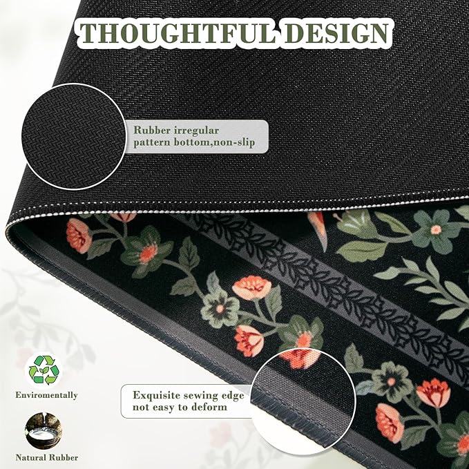 iCasso Desk Mat for Keyboard and Mouse, Large Mouse Pad, Desk Pad Mat, Anti-Slip Big Mousepad with Stitched Edges for Computer Desktop(Floral)