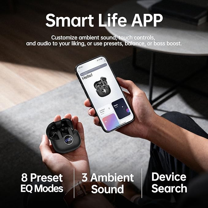 Adaptive Hybrid Active Noise Canceling 2026 Wireless Earbuds, 6 Mics ENC Clear Call Ear Buds, Hi-Res Audio Deep Bass Bluetooth 5.4 Headphones, 40H Playtime, Wireless Charging, LED, USB-C, Black