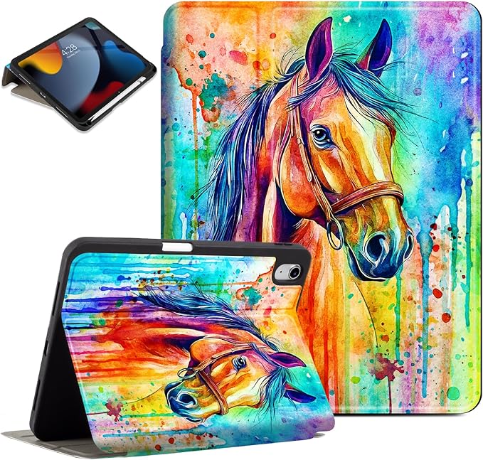Lokigo New Case for iPad 11th Generation 11 Inch 2025(A16), iPad 10th Generation Case 10.9 inch 2022,10th Gen iPadCover with Pencil Holder, Support Touch ID, Horse
