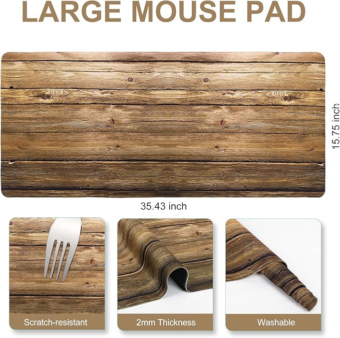 L-SPOUTTO Vintage Wood Desk Mat Gaming Mouse Pad Extended XXL 35.4x15.7in Large Mouse Pad Non-Slip Rubber Base Keyboard Pad Waterproof Desktop Mat for Laptop Computer Work Game Home Office-Wood Art