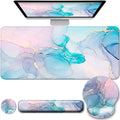 Desk Mat Set + Keyboard and Mouse Pad with Wrist Rest Support,4-in-1 Large Mousepad Computer Mats for Desktop Home & Office-Golden Blue Marble