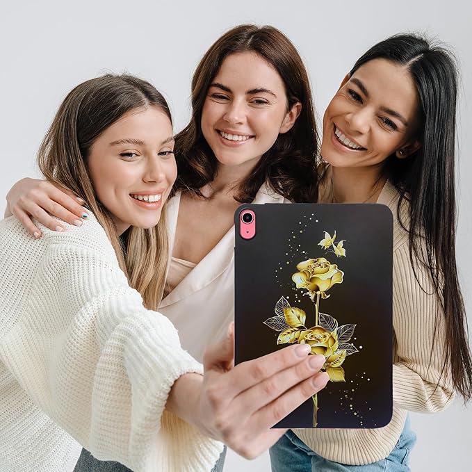 for Apple iPad (A16) 11th Generation Case 11 inch 2025 & iPad 10th Generation Case 10.9 inch 2022, Lightweight Soft TPU Back Shockproof Cover Silicone Bumper Shell, Gold Butterfly Rose