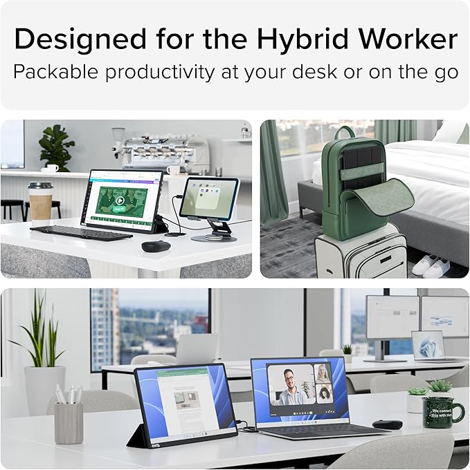 Plugable 15.6" USB-C Portable Monitor with 100W Pass-Through Charging | 2X USB-C 10Gbps Hub | FHD 1920x1080 IPS Display for Mac, Windows, iPad, Smartphone | 1.85lbs, Travel Cover/Stand Included