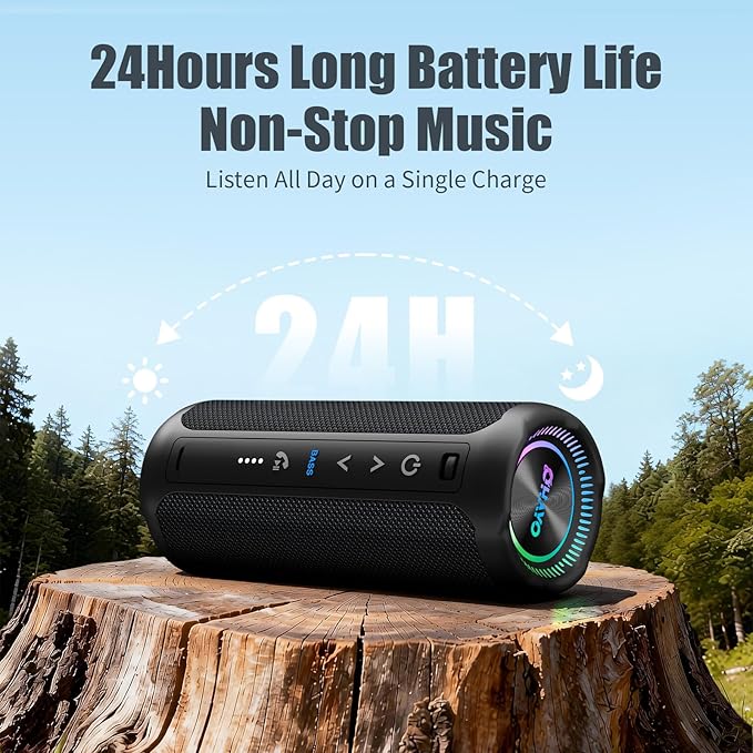 Bluetooth Speaker Wireless Loud Stereo Sound IPX7 Waterproof Outdoor Portable 25W Super Bass Speakers for Home Party Beach with 24H Playtime Colorful Lights BT 5.3 TWS Pairing Birthday Gift Black